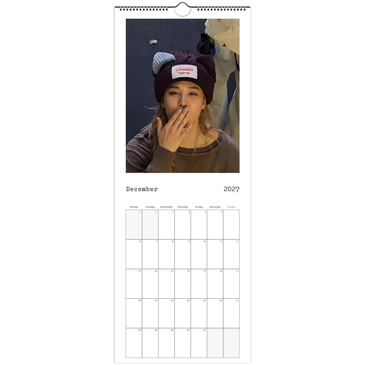 BTS Jimin Calendar 2027 December page