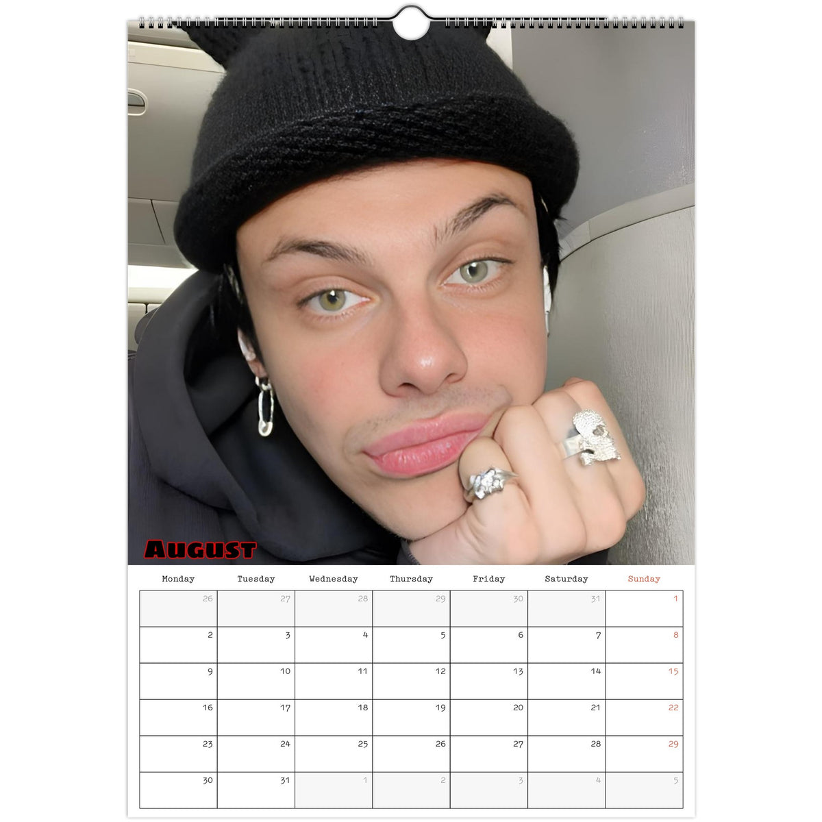 August 2027 page in YUNGBLUD A3 wall calendar