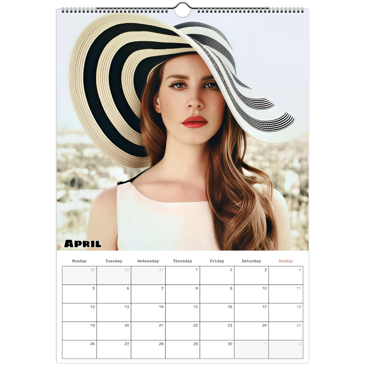 April 2027 page in Lana Del Rey A3 wall calendar