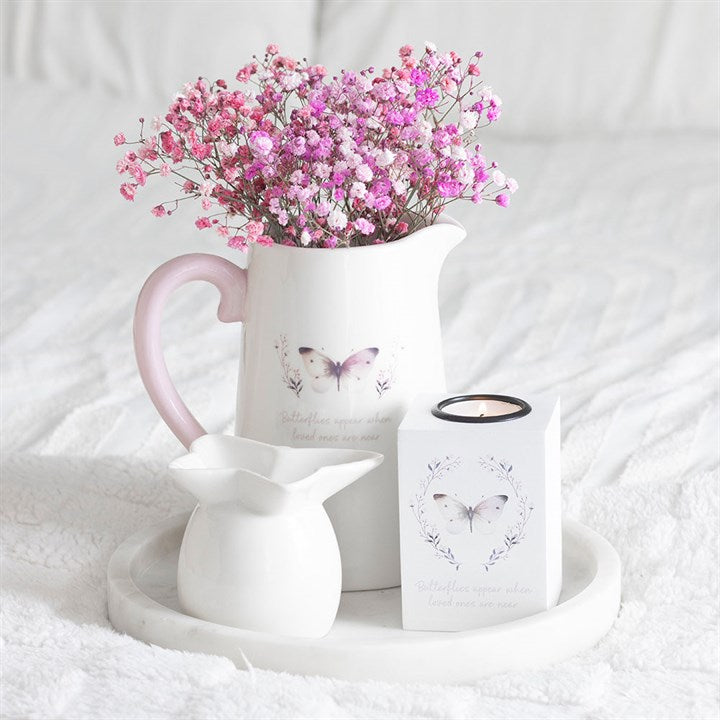White Butterfly Ceramic Flower Jug – Memorial Home Decor Vase