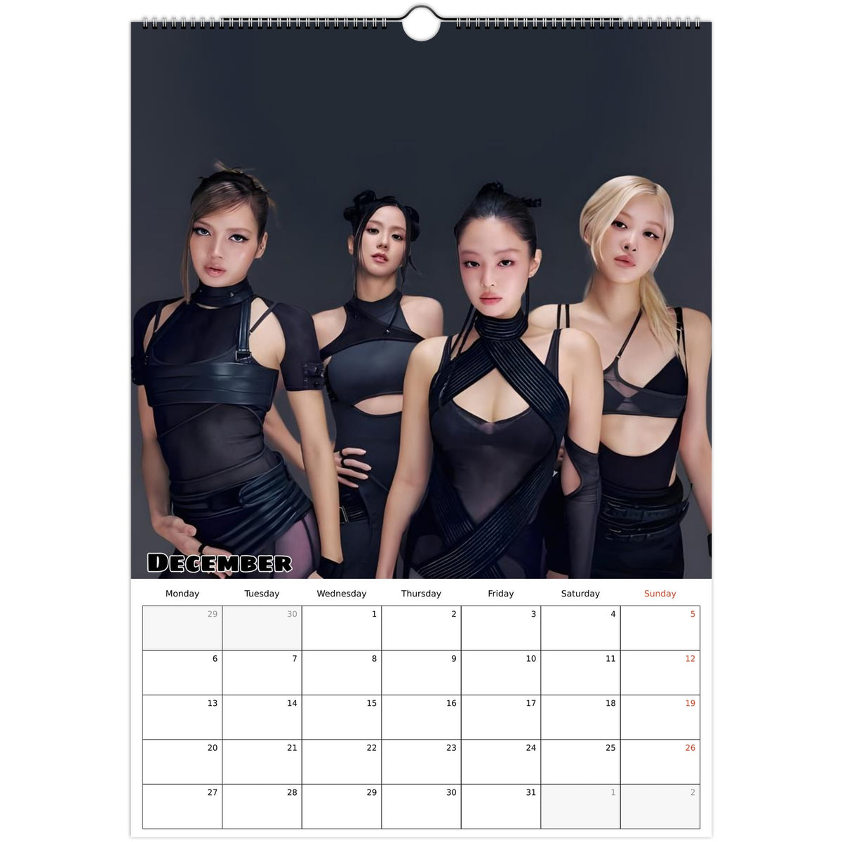 December page of BLACKPINK 2027 A3 wall calendar