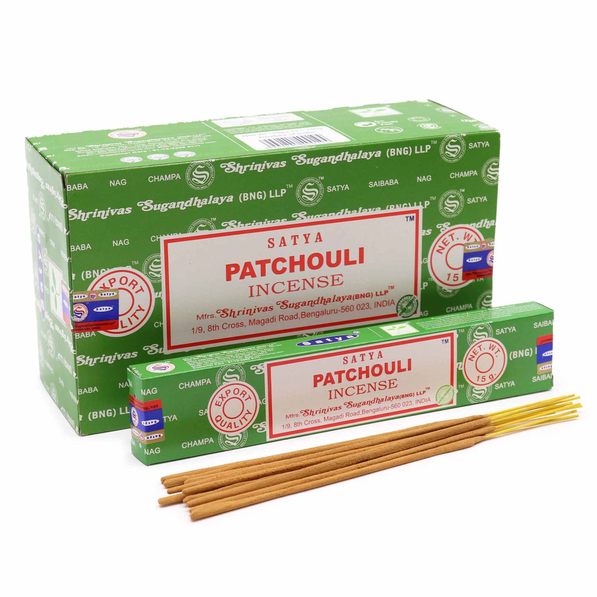 Patchouli‑scented Satya incense 15g pack for meditation and relaxation