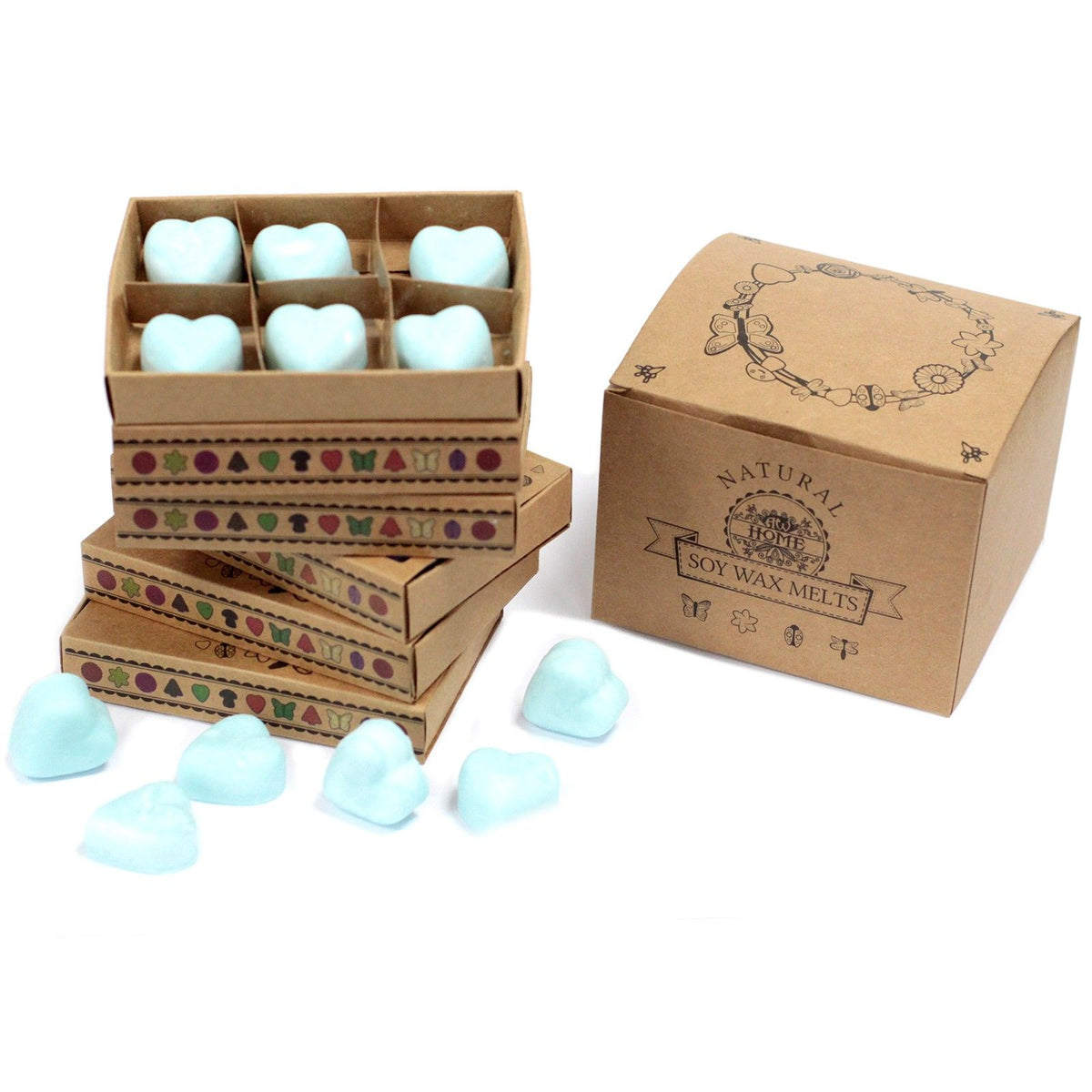 Selection of soy wax melt fragrances including floral, woody and spice scents