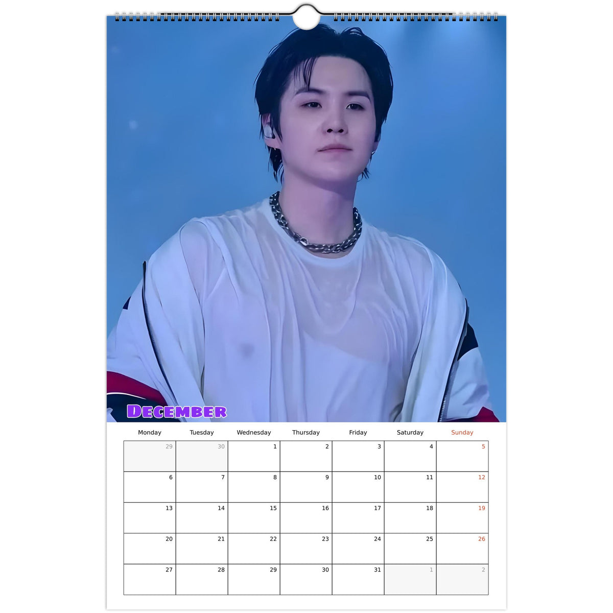 BTS SUGA Calendar December page