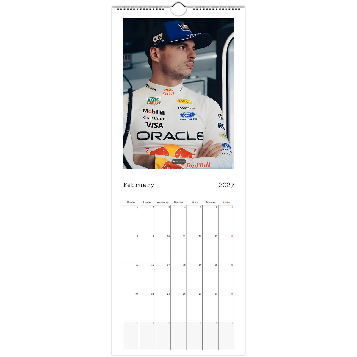 Max Verstappen Calendar 2027 February page