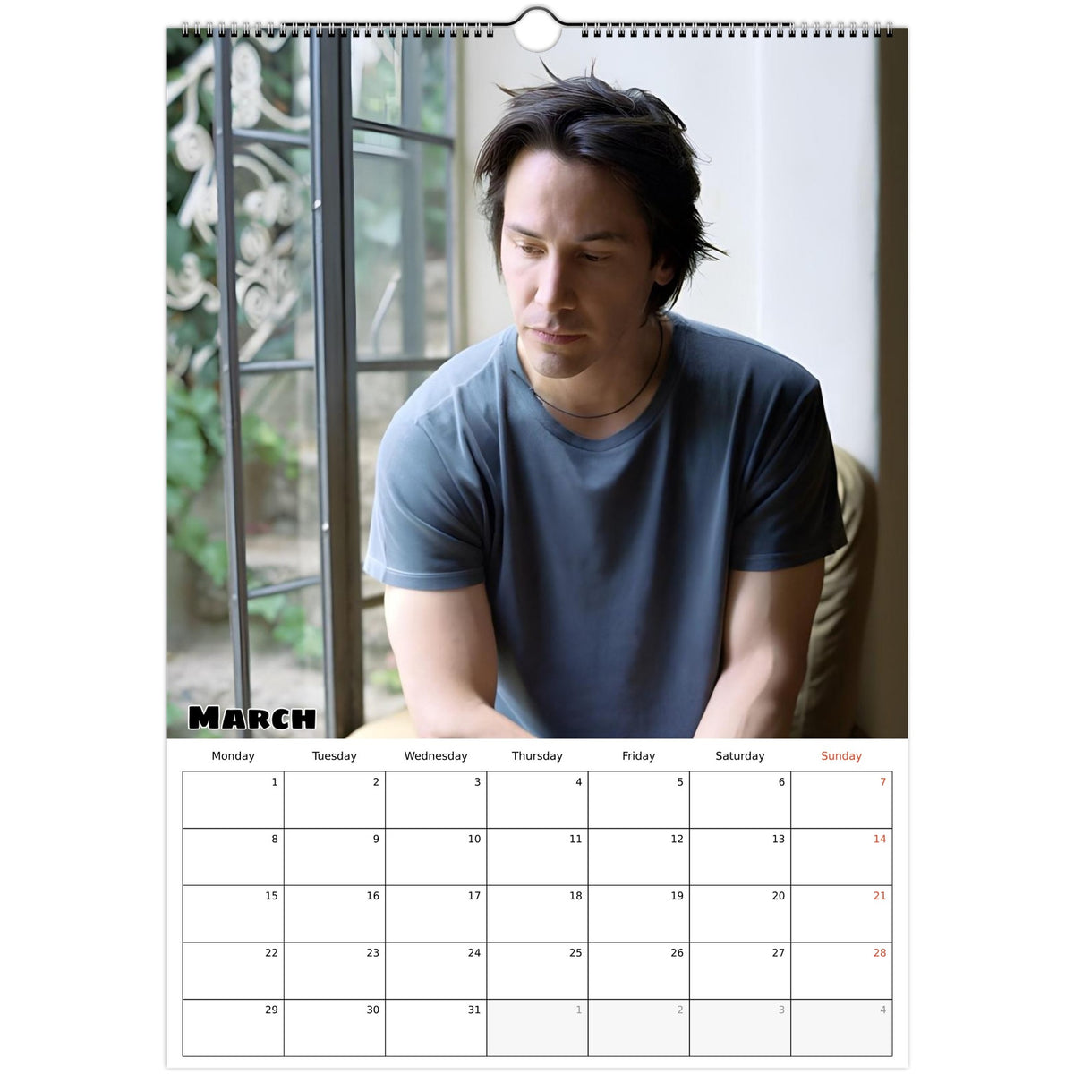 March 2027 page in Keanu Reeves A3 wall calendar