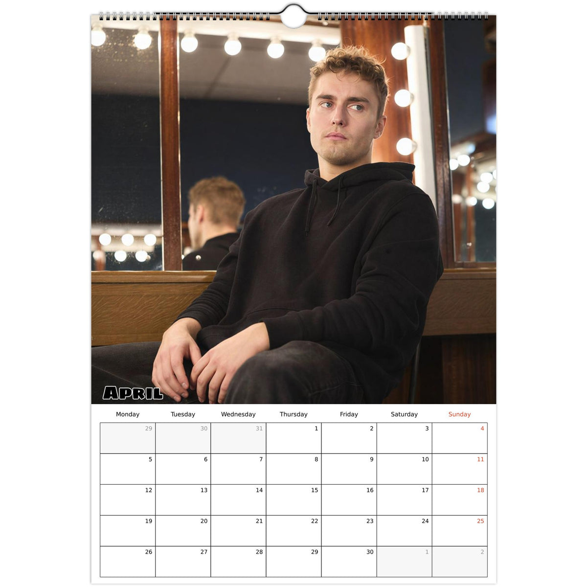 April 2027 page in Sam Fender A3 wall calendar