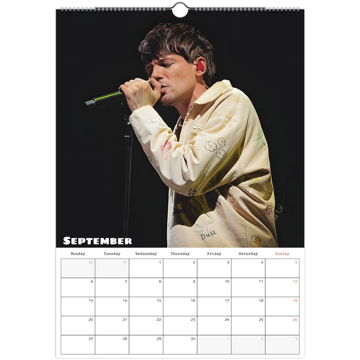 Louis Tomlinson 2027 calendar September Page