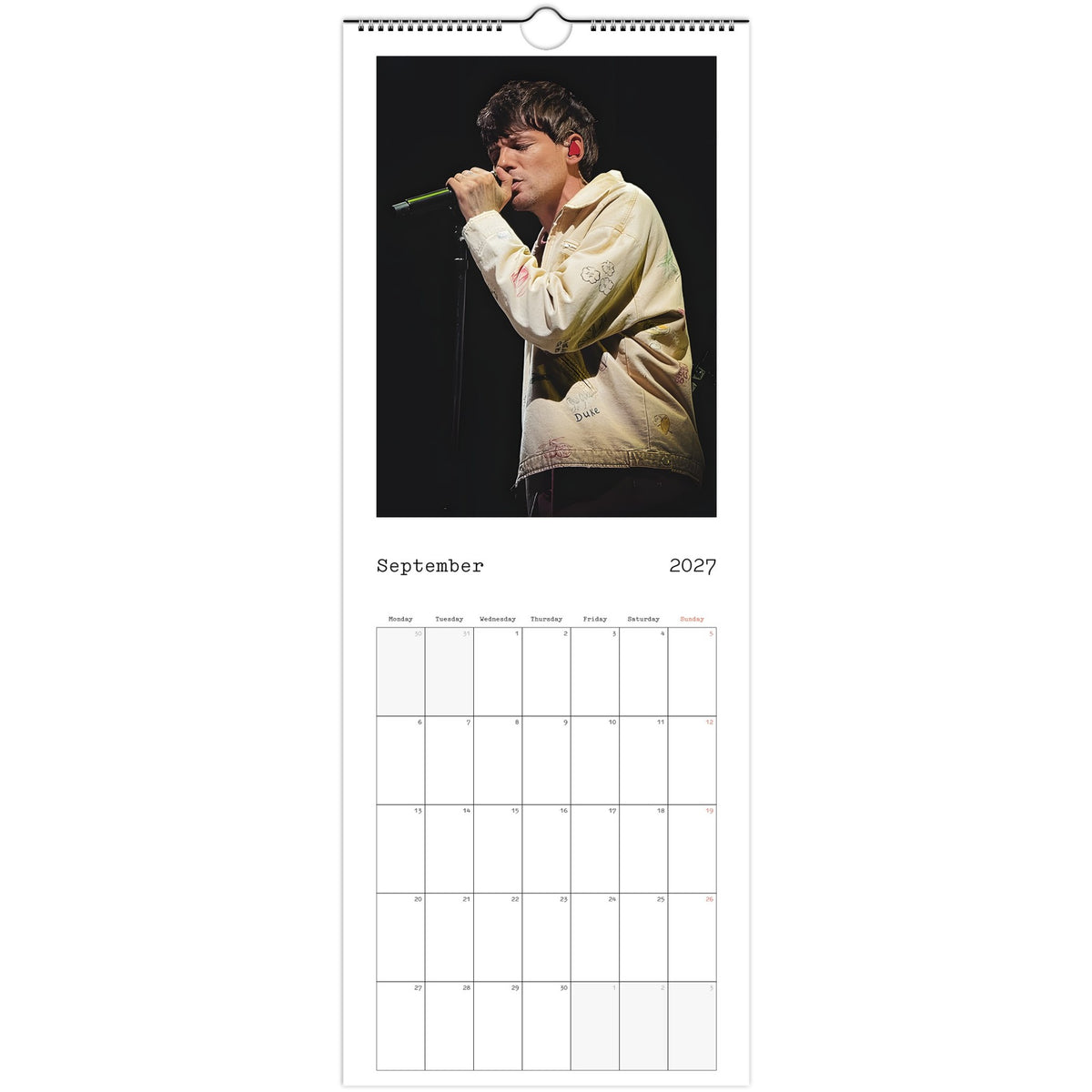 Louis Tomlinson 2027 calendar September Page