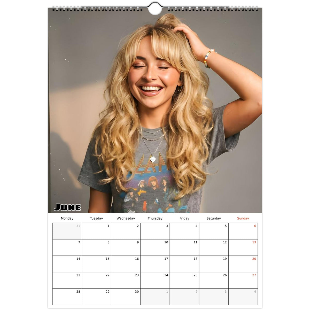 June 2027 page in Sabrina Carpenter A3 wall calendar