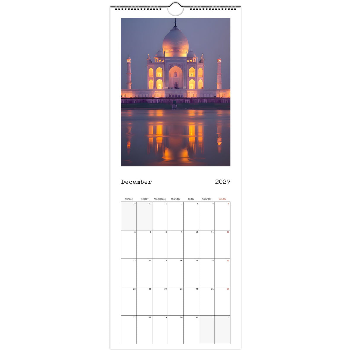 Beautiful India 2027 calendar December page