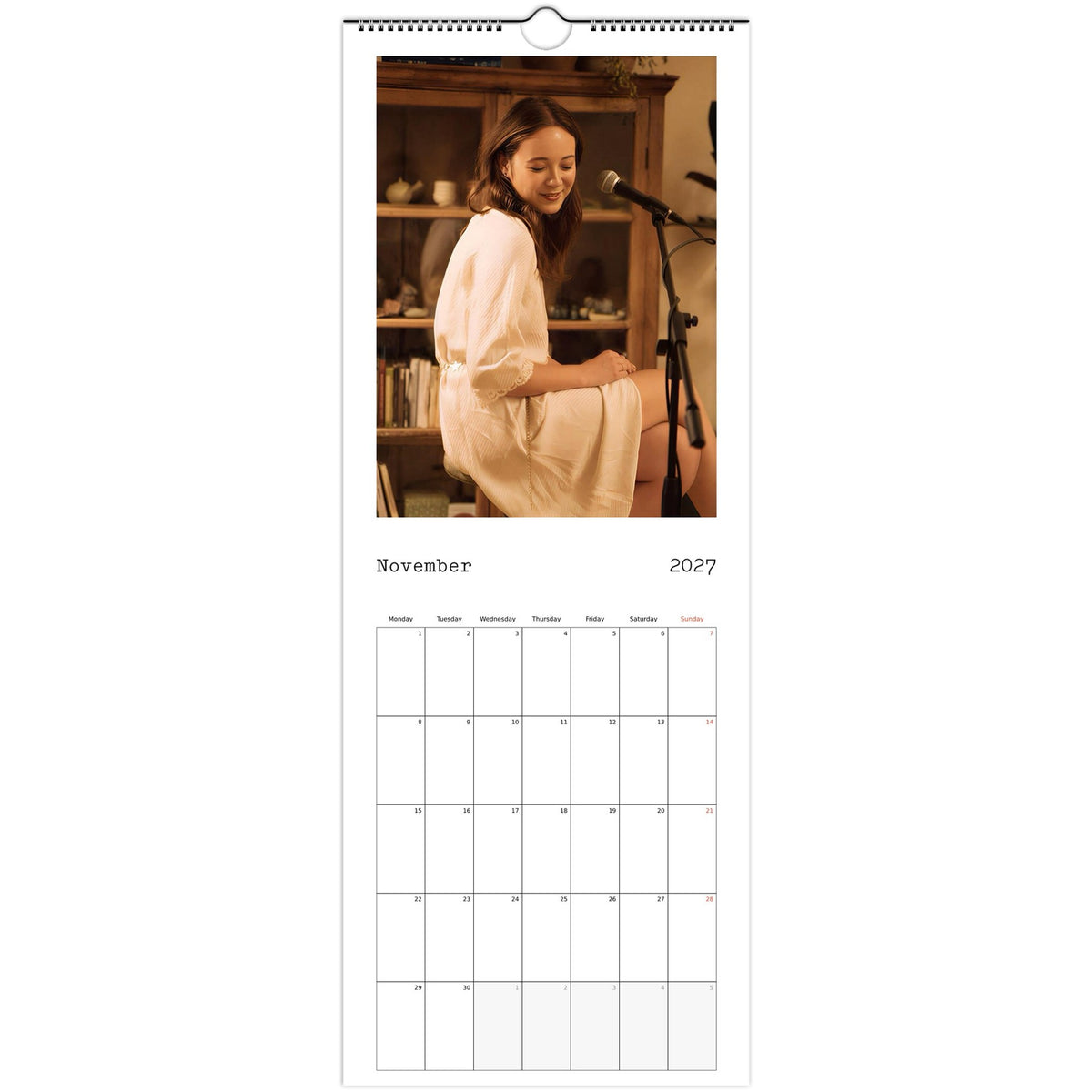 November 2027 page in Laufey slim wall calendar