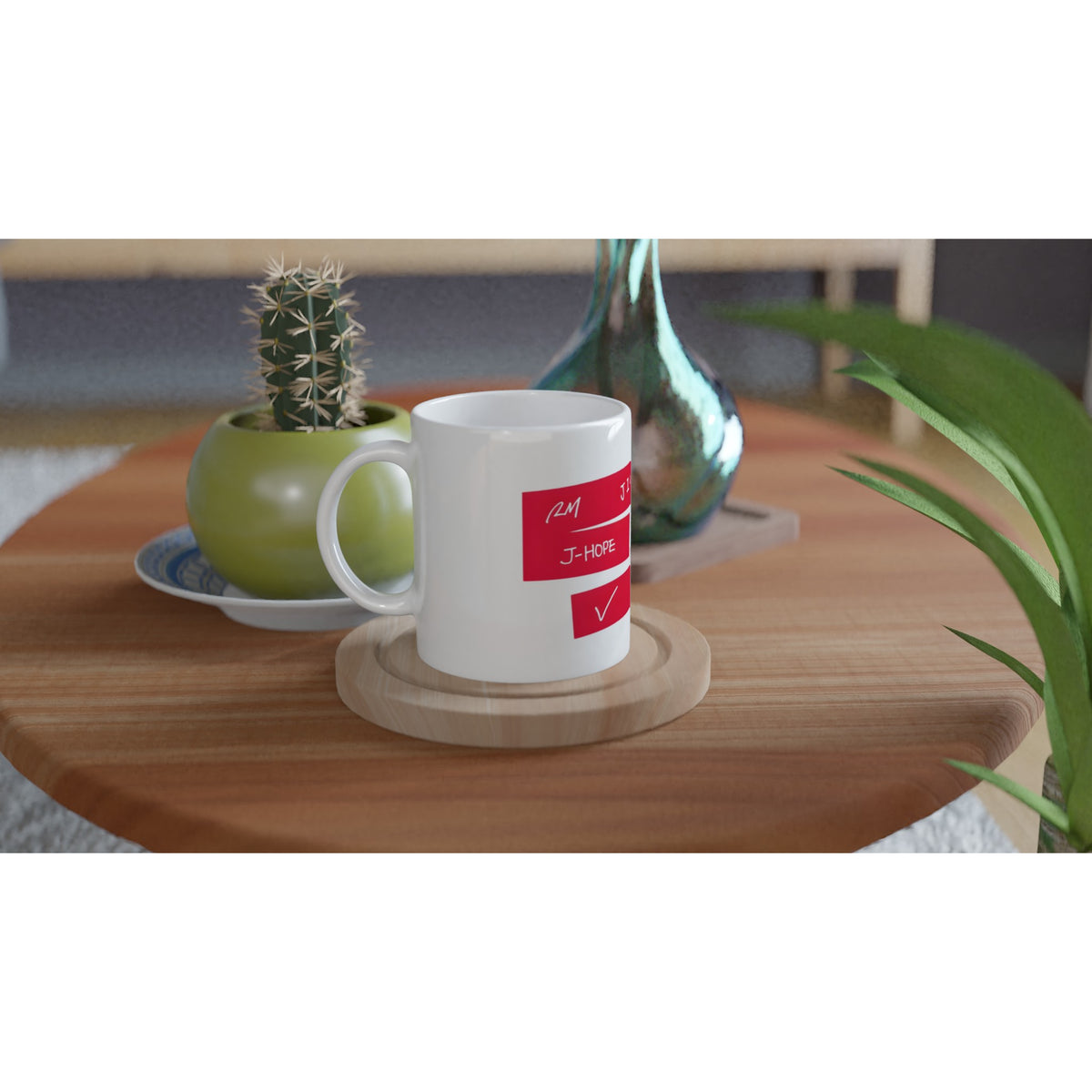 White ceramic BTS OT7 mug 11oz