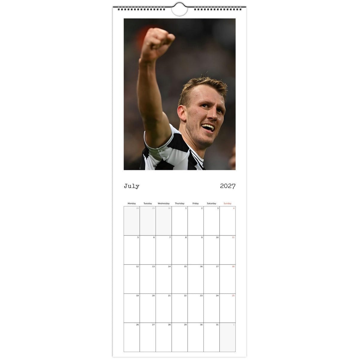 July 2027 page in Newcastle United FC slim wall calendar