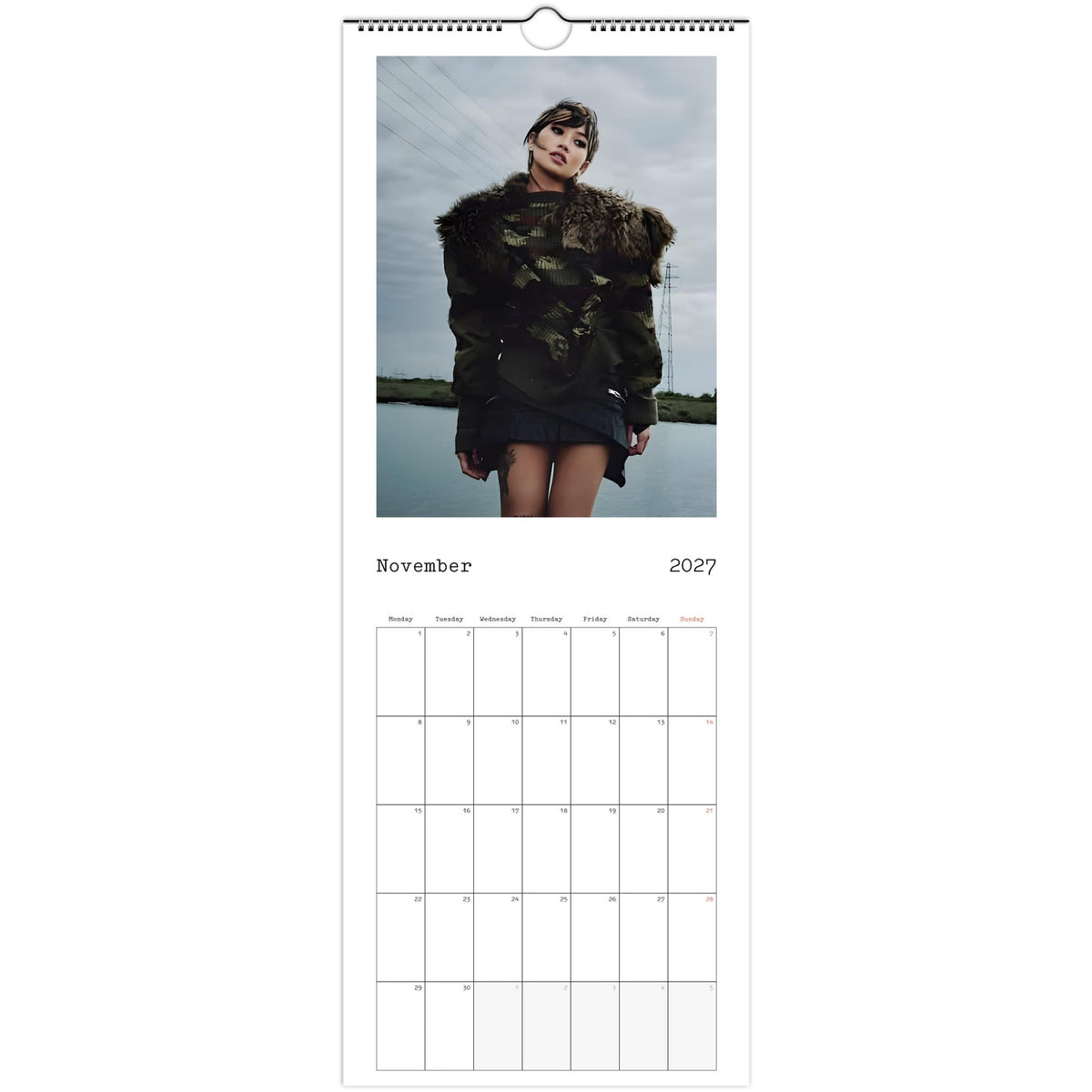 November 2027 page in Beabadoobee slim wall calendar