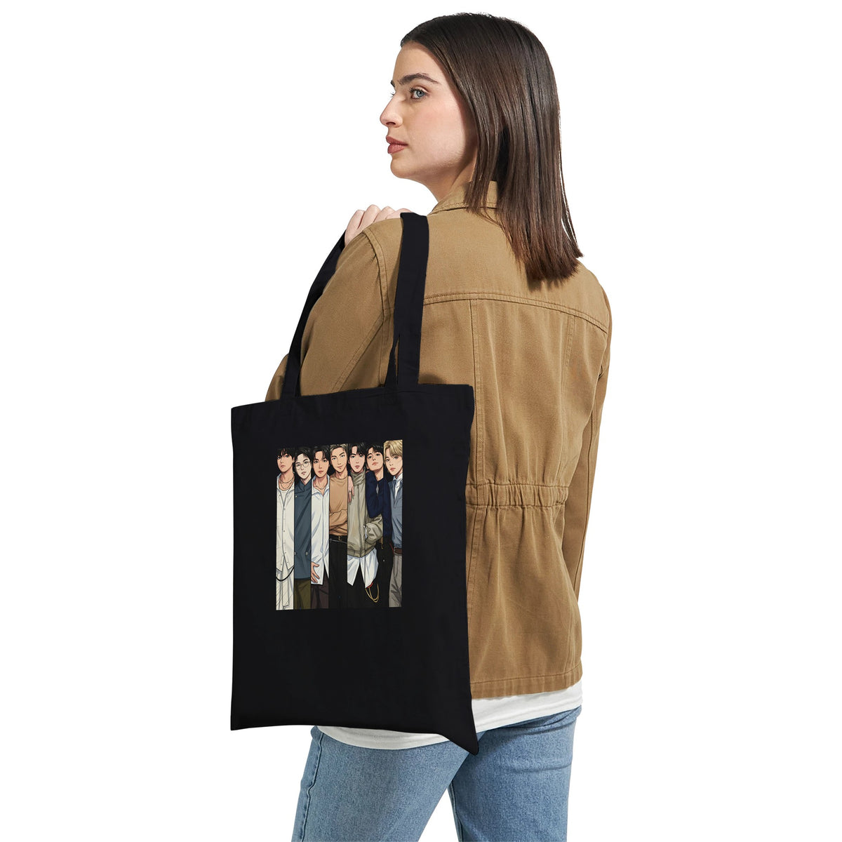 BTS 7‑member illustration tote