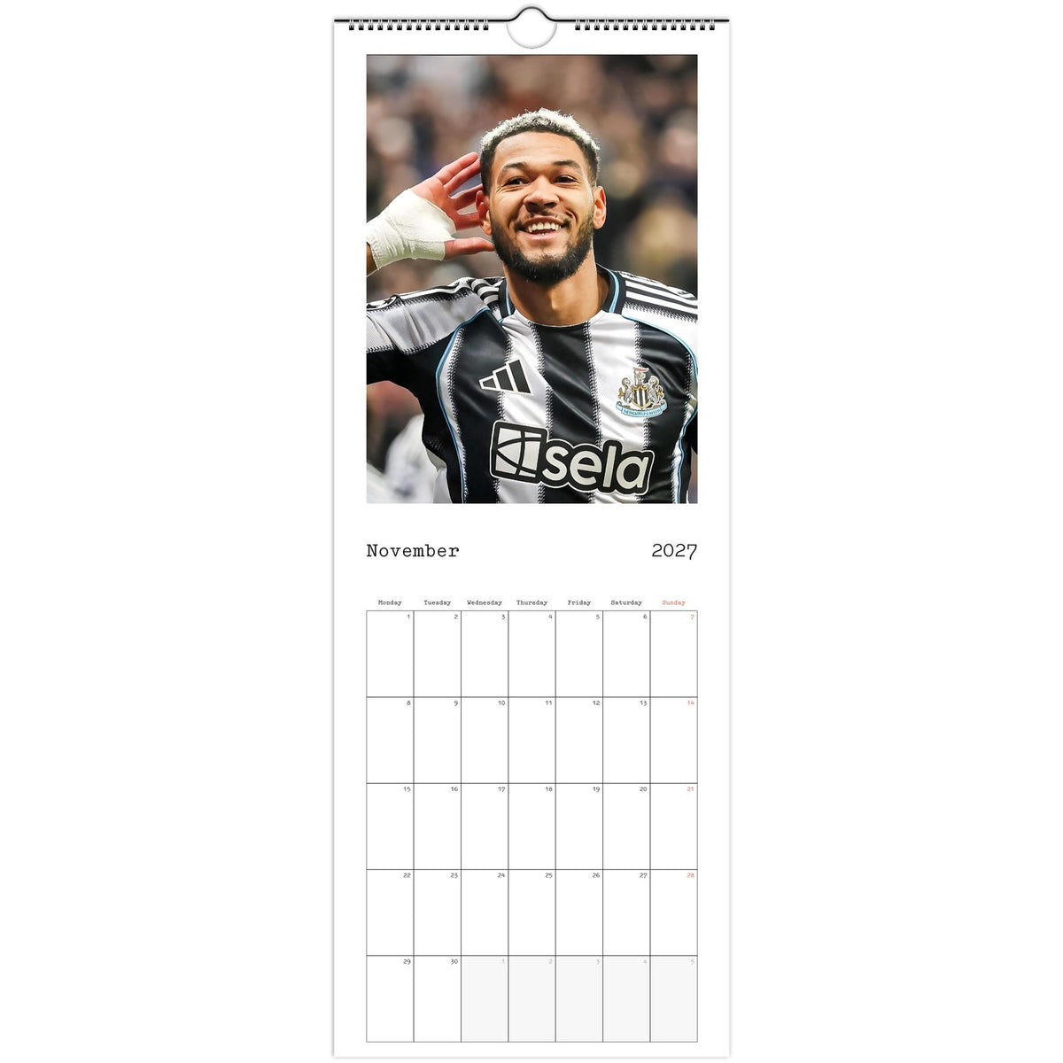 November 2027 page in Newcastle United FC slim wall calendar