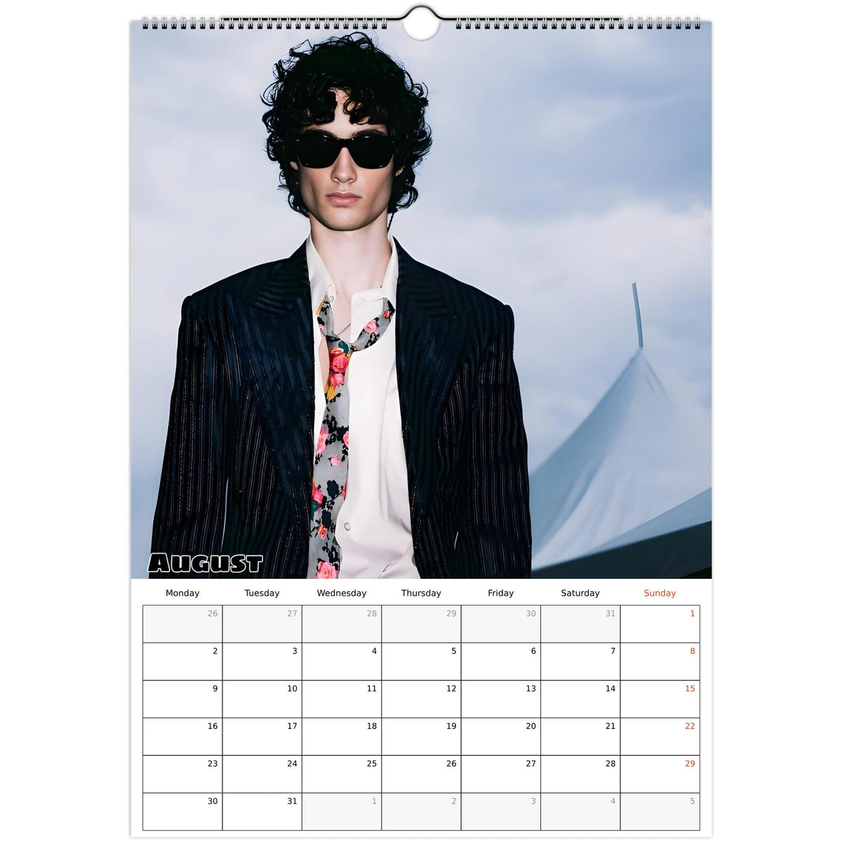 August page of sombr 2027 A3 wall calendar