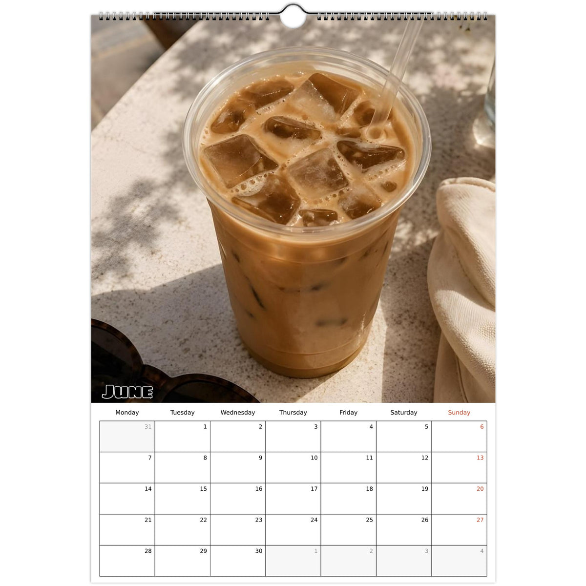 June 2027 page in Coffee Lovers A3 wall calendar