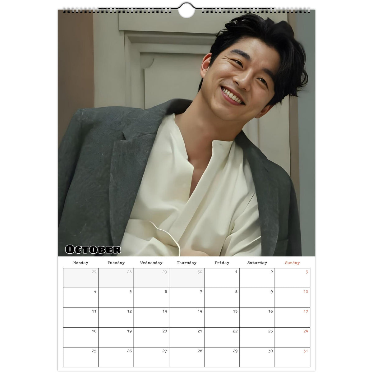 October page of Gong Yoo 2027 A3 wall calendar
