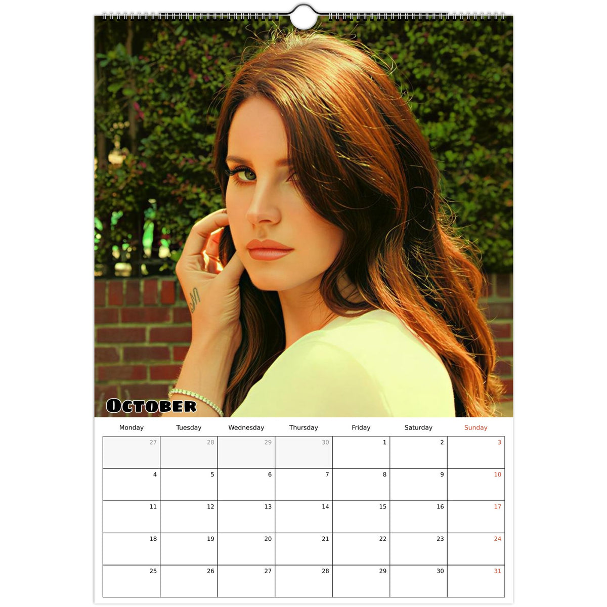 October 2027 page in Lana Del Rey A3 wall calendar