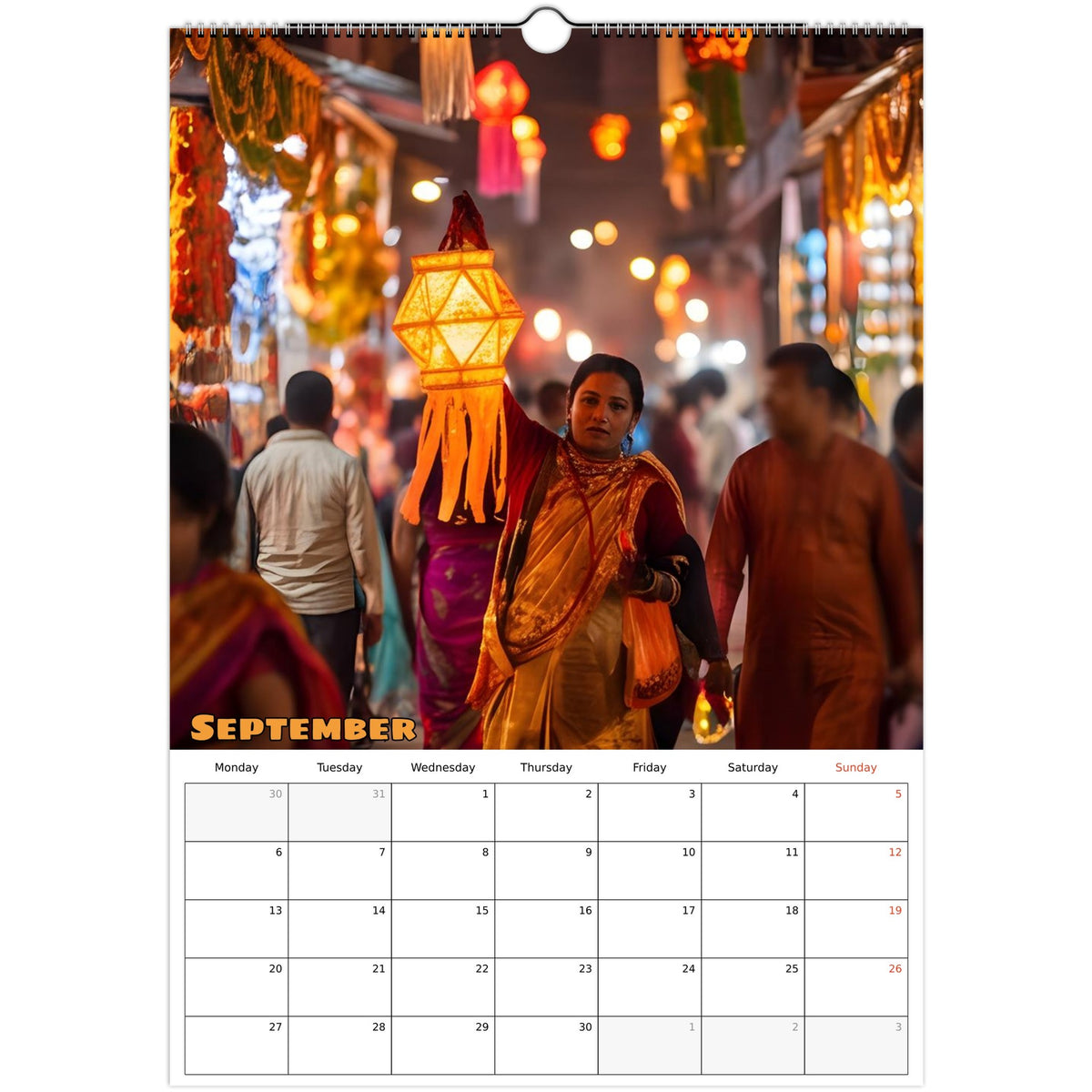 Beautiful India 2027 calendar September page