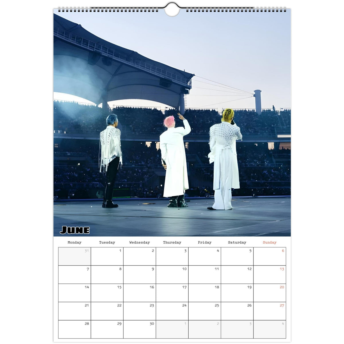 June 2027 page in BIGBANG A3 wall calendar