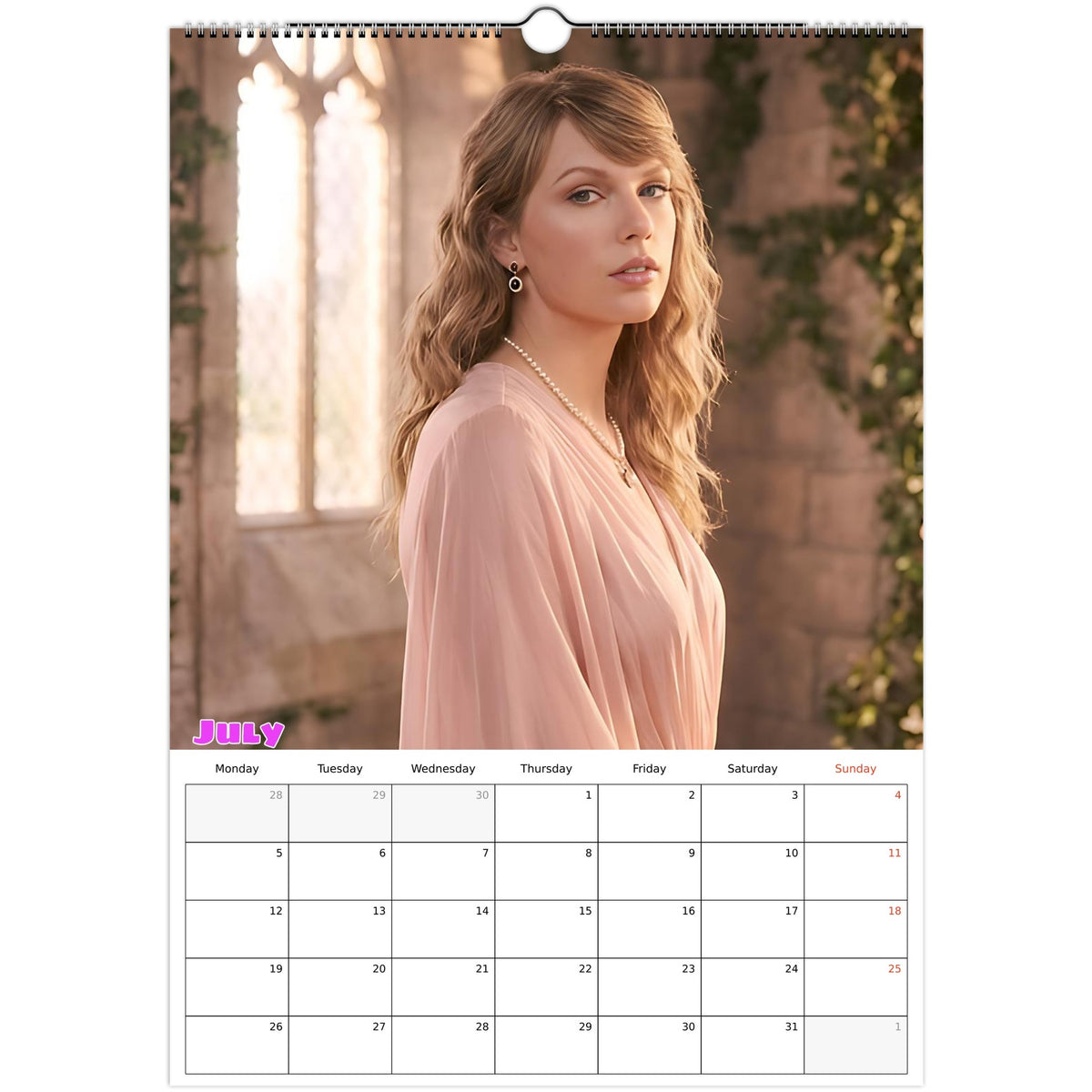 July 2027 page in Taylor Swift A3 wall calendar