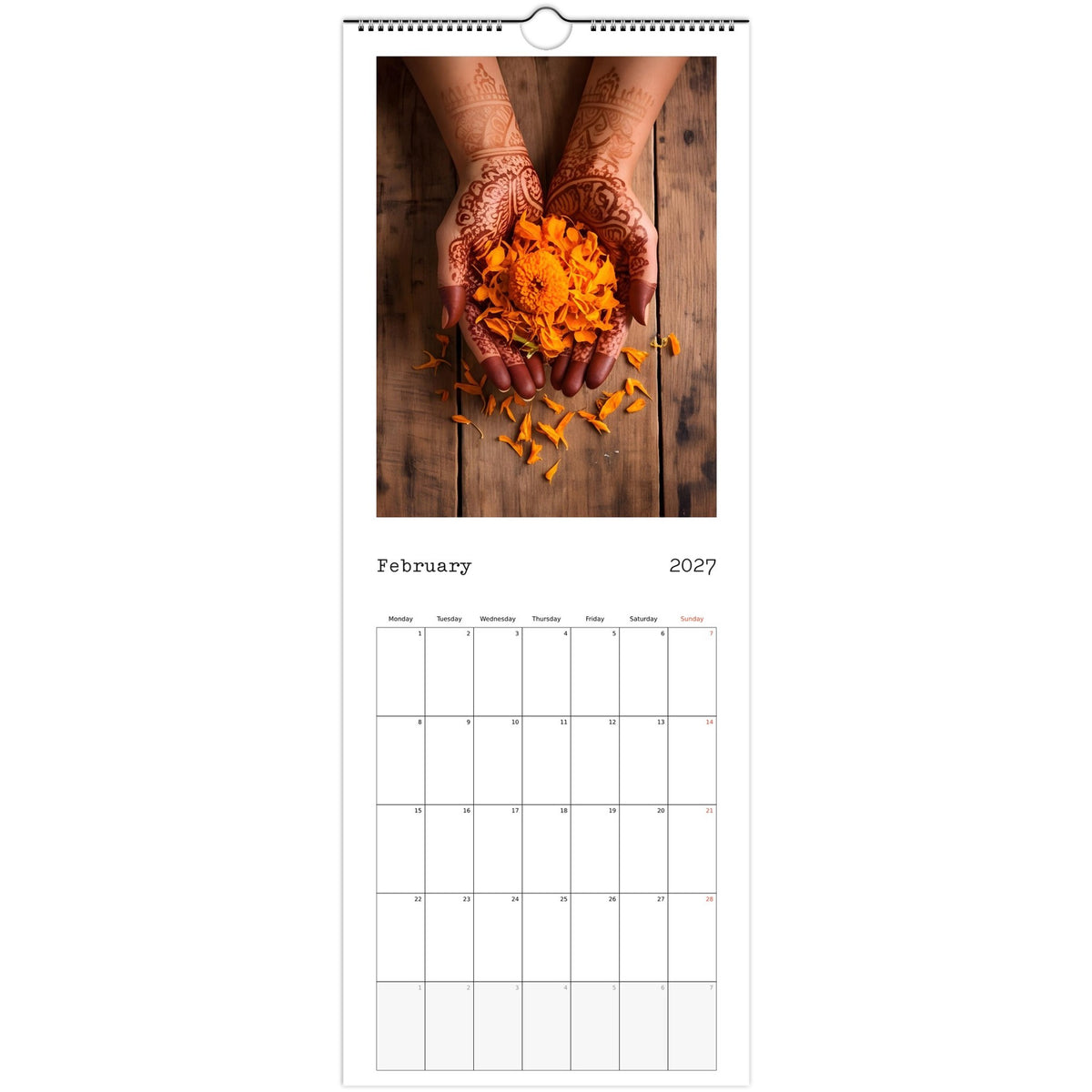 Beautiful India 2027 calendar February page