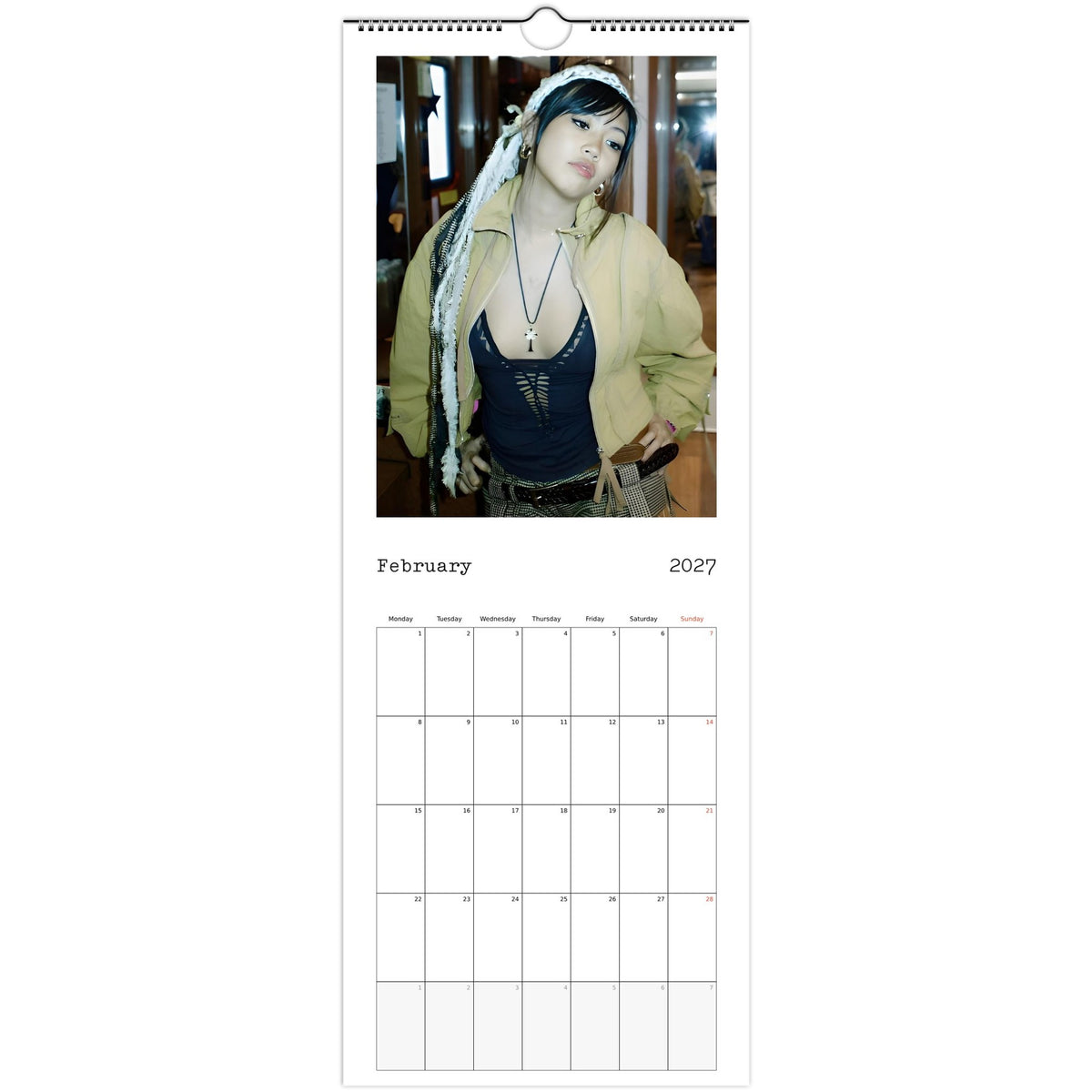 February 2027 page in Beabadoobee slim wall calendar