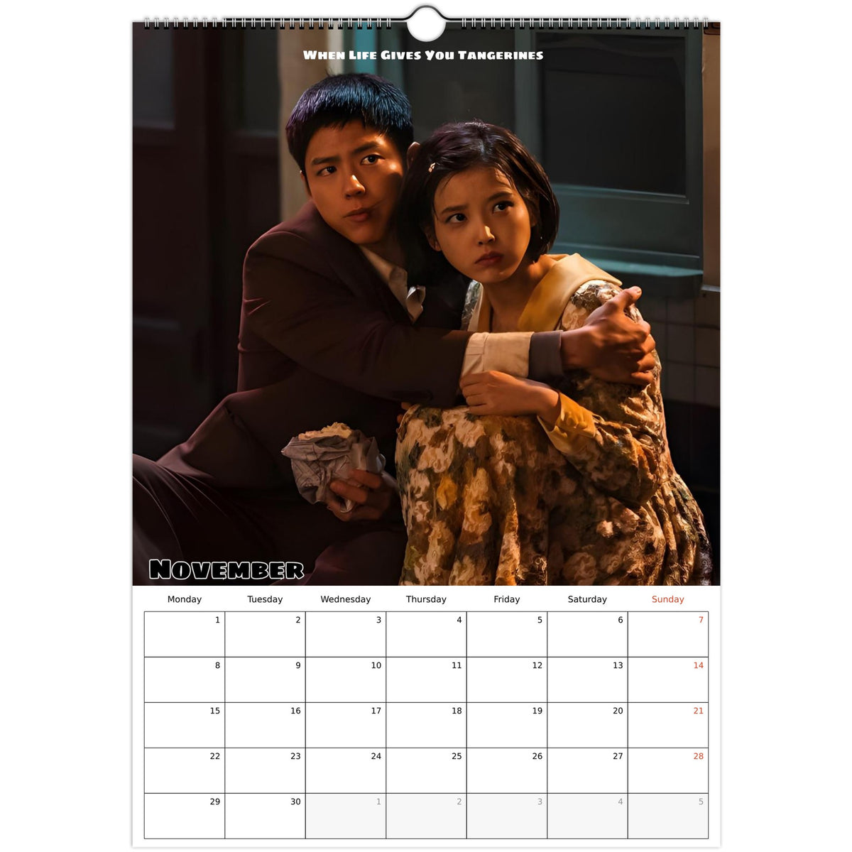 November 2027 page in Classic Romantic K-Drama A3 wall calendar