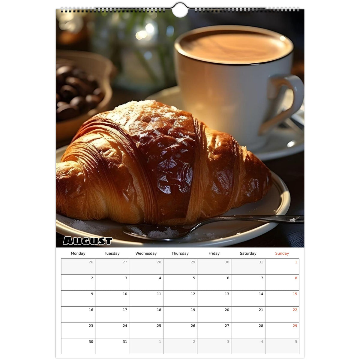 August 2027 page in Coffee Lovers A3 wall calendar
