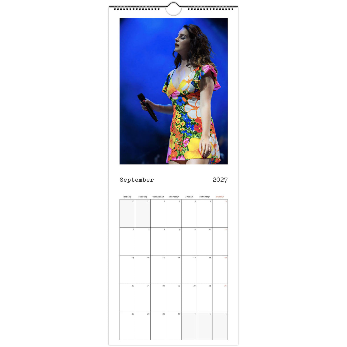 September 2027 page in Lana Del Rey slim wall calendar