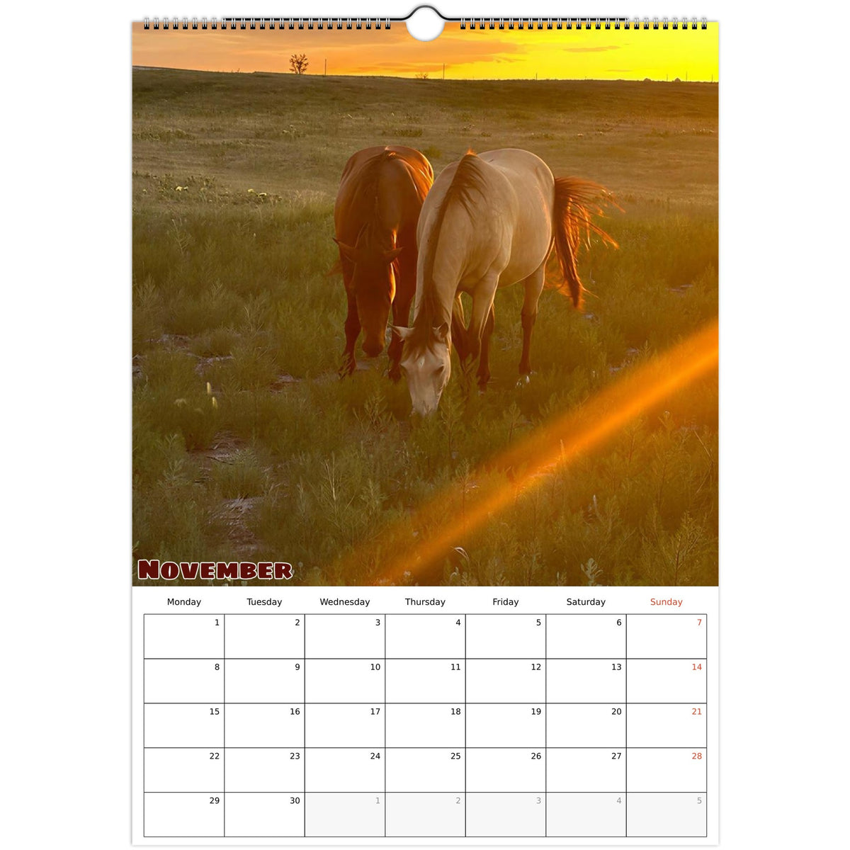 November 2027 page in Farm Life A3 wall calendar