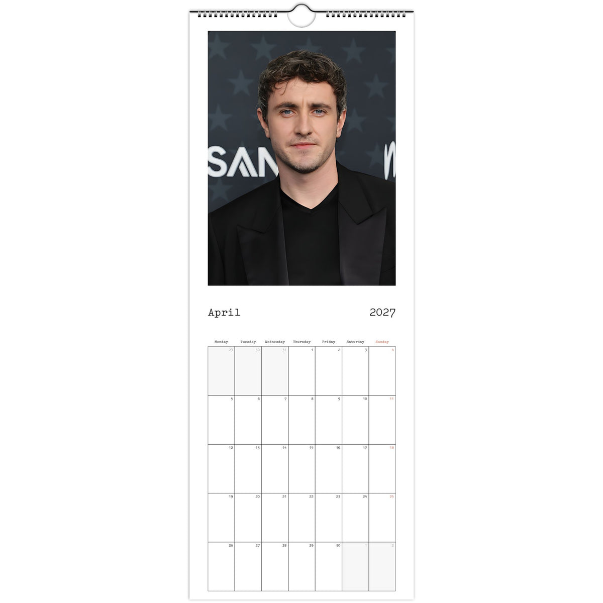 April 2027 page in Paul Mescal slim wall calendar