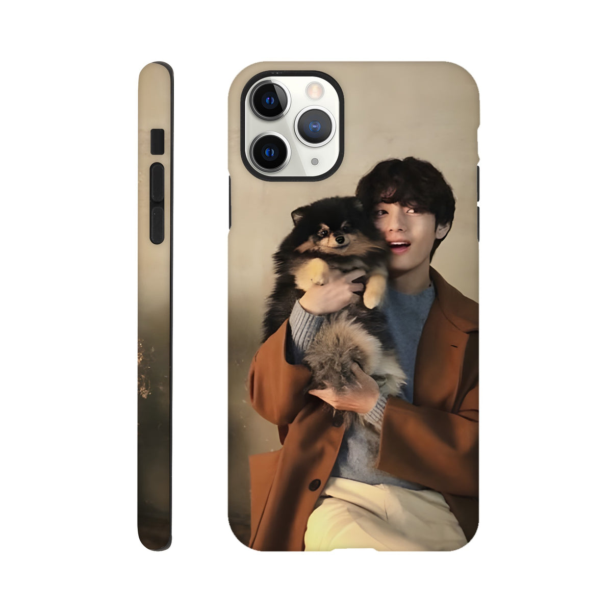 Protective iPhone case with BTS V and Yeontan artwork