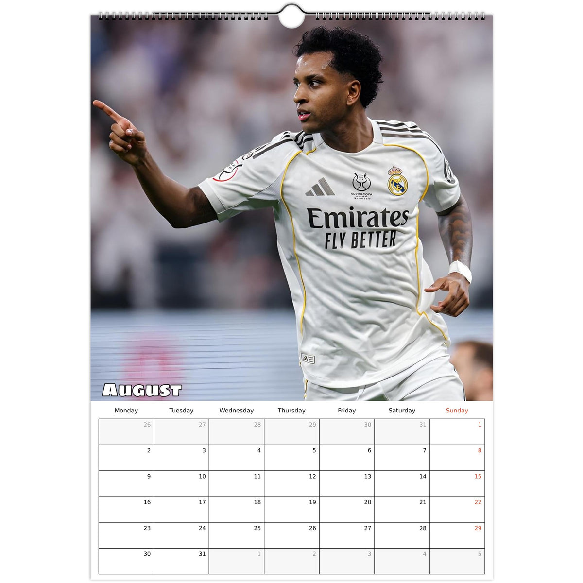 Real Madrid Calendar 2027 August page