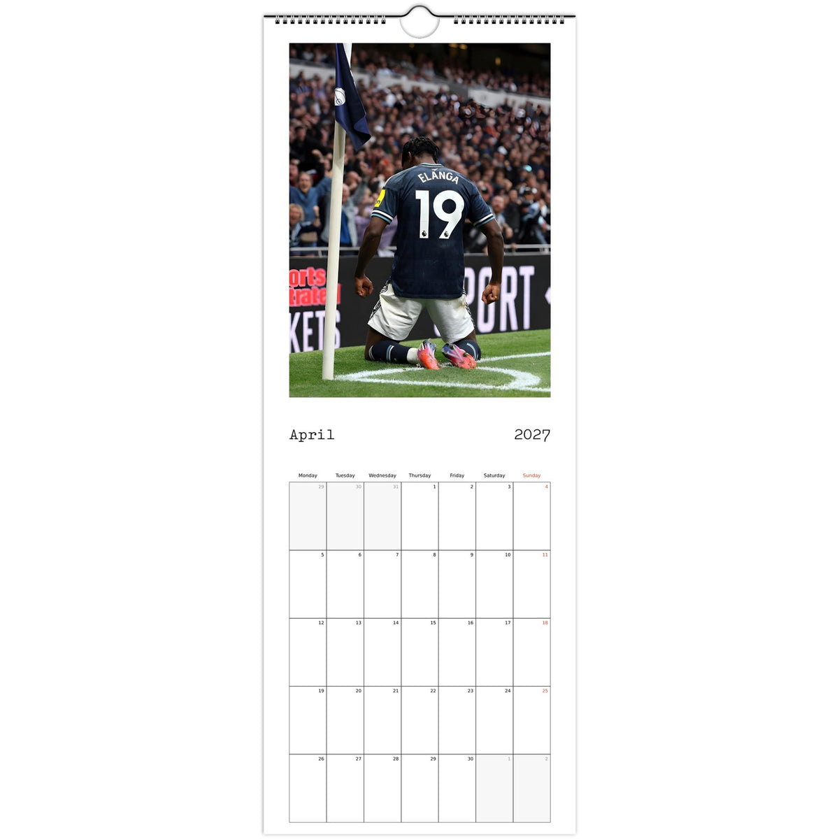 April 2027 page in Newcastle United FC slim wall calendar