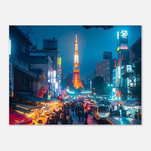 Japan nightlife poster featuring vibrant neon Tokyo city street