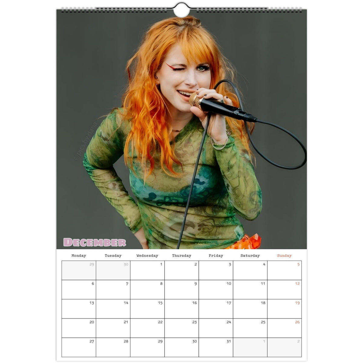 Hayley Williams Calendar December page