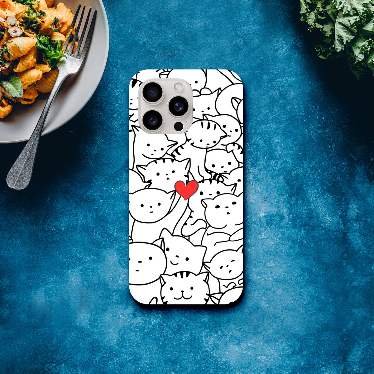 Line‑art cats wraparound phone case