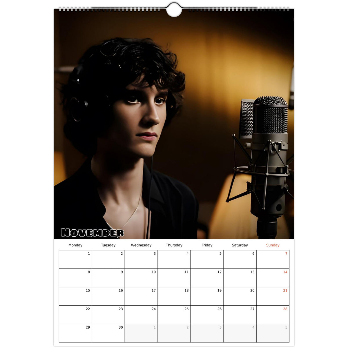 November page of sombr 2027 A3 wall calendar