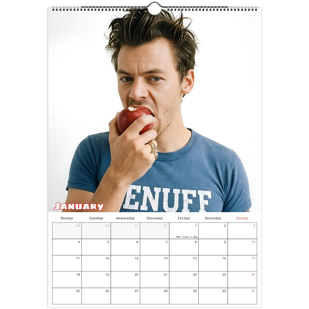 January 2027 page in Harry Styles A3 wall calendar