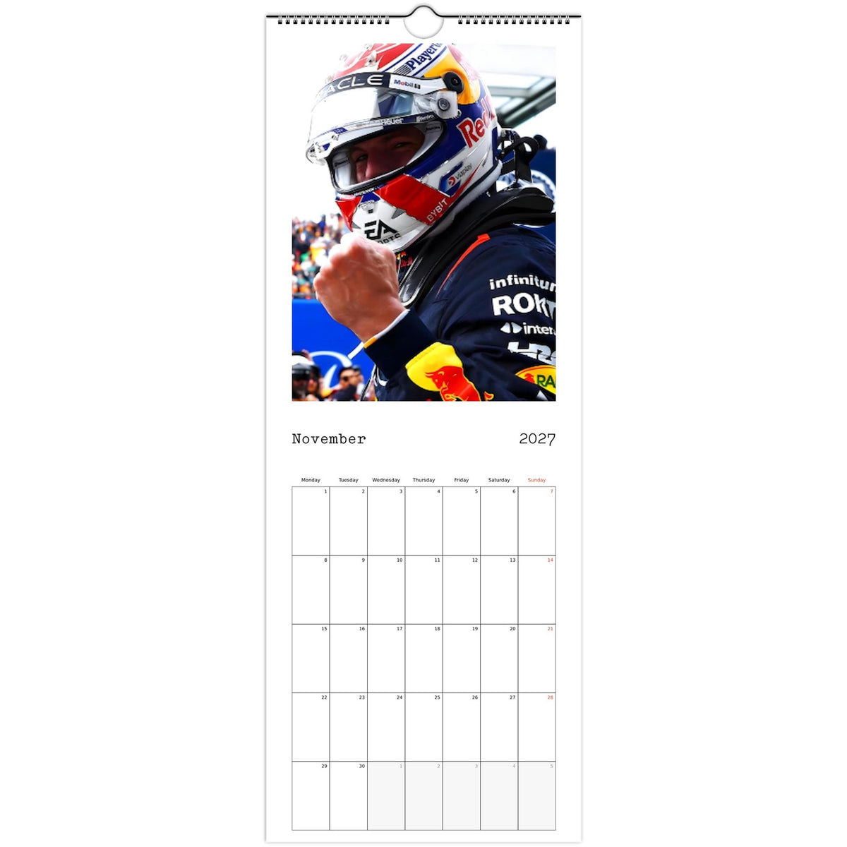Max Verstappen Calendar 2027 November page