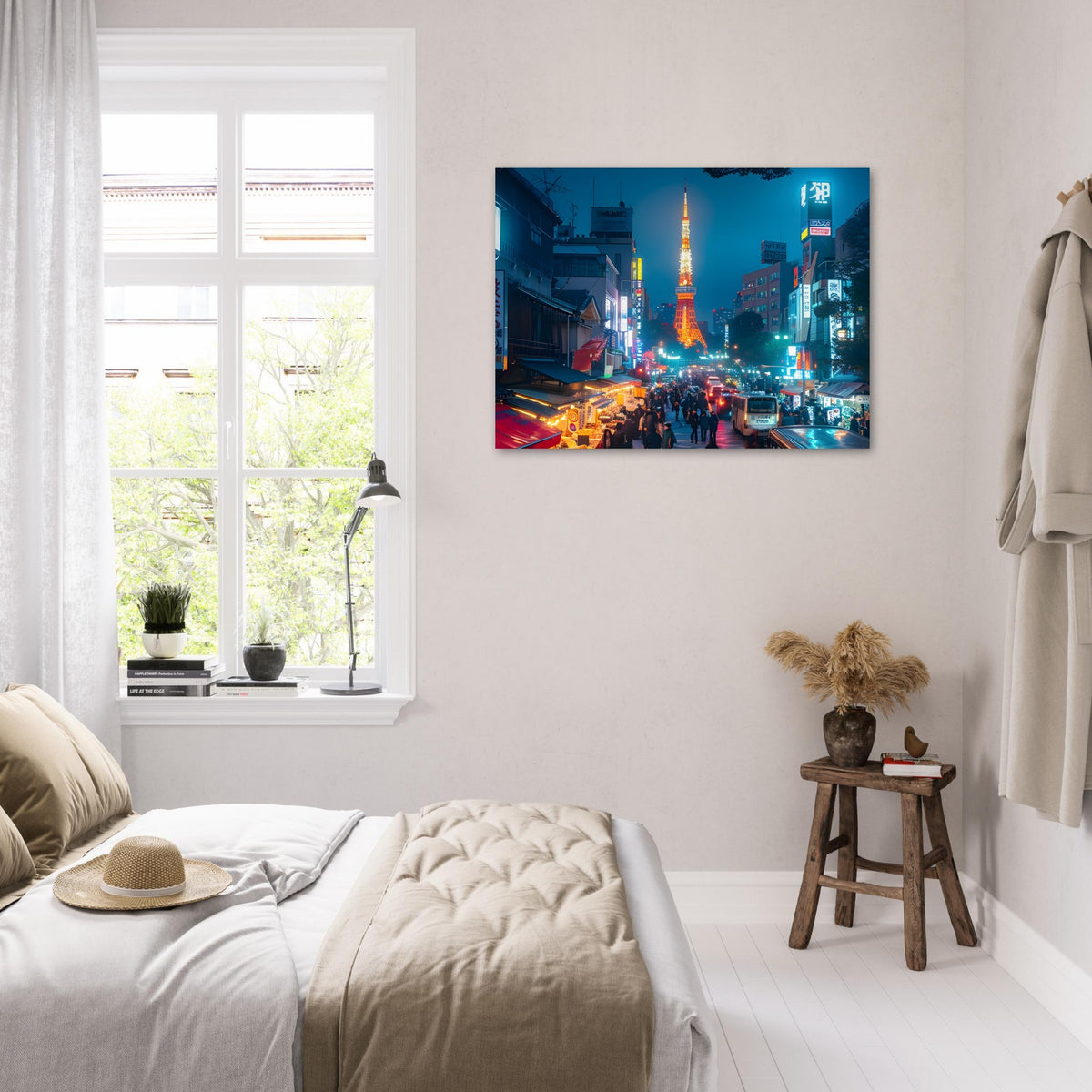 Aesthetic Tokyo night print with colourful neon reflections