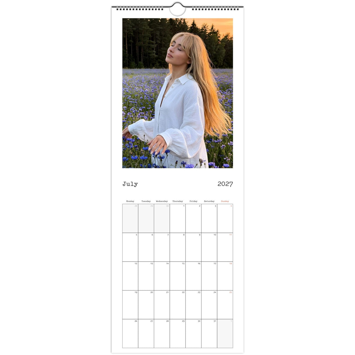July 2027 page in Sabrina Carpenter slim wall calendar