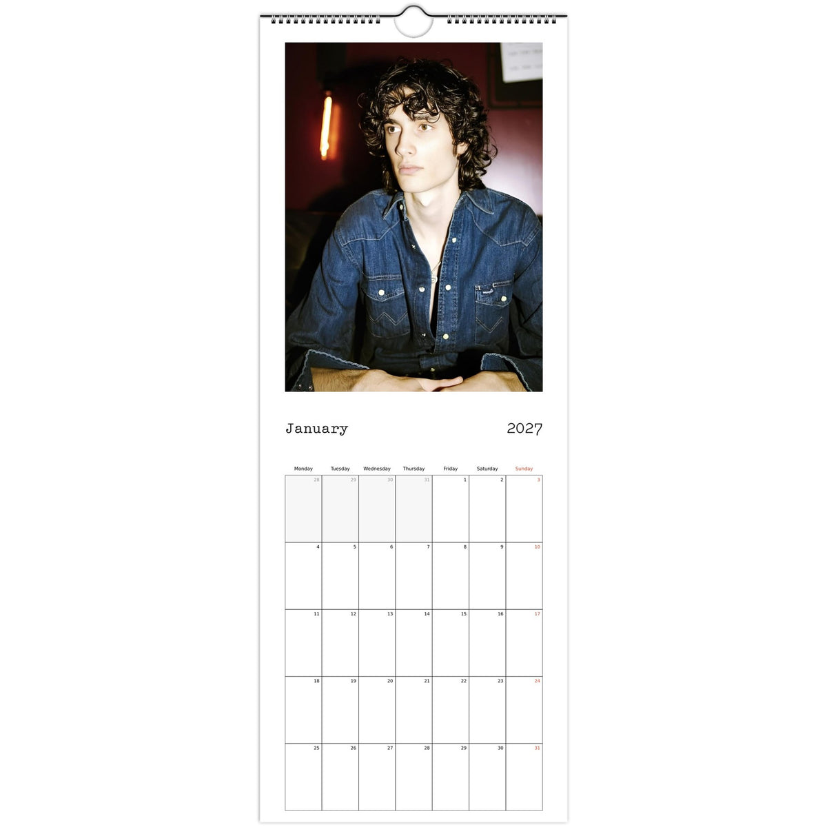 January page of sombr 2027 slim wall calendar