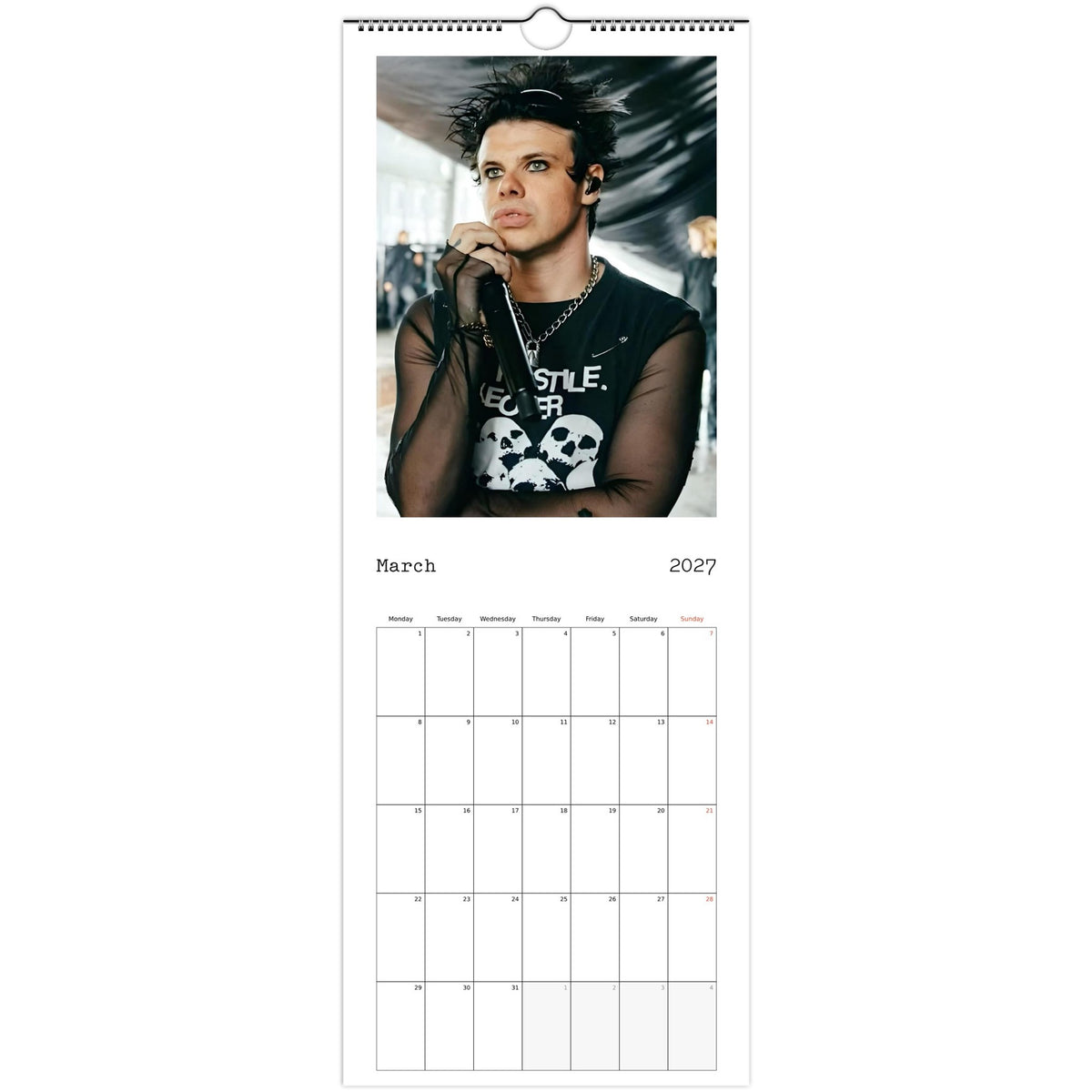 March page of YUNGBLUD 2027 slim wall calendar