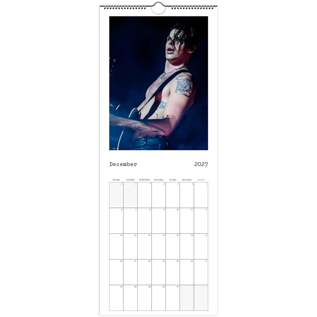 December page of YUNGBLUD 2027 slim wall calendar