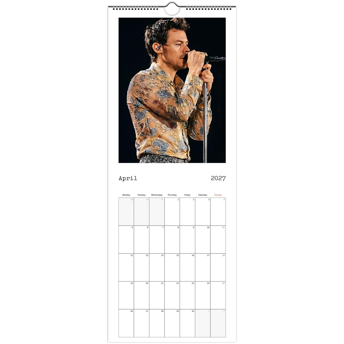Harry Styles Calendar 2027 April 